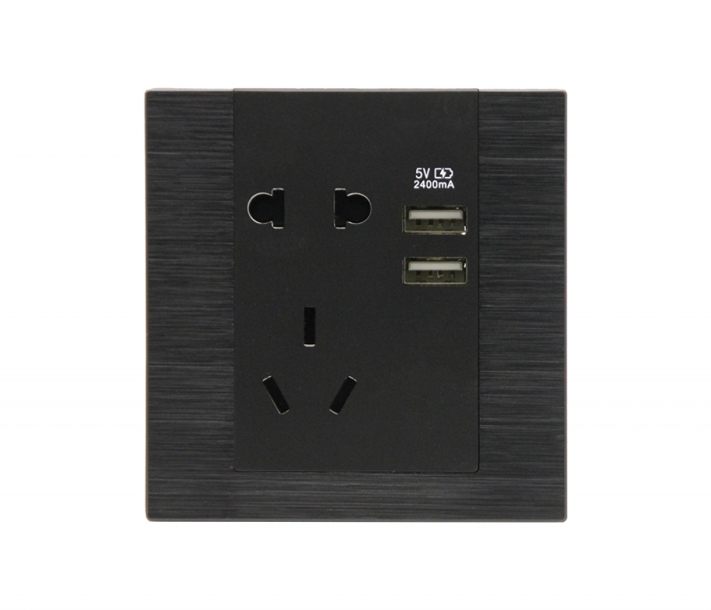 拉絲黑-五孔帶雙USB